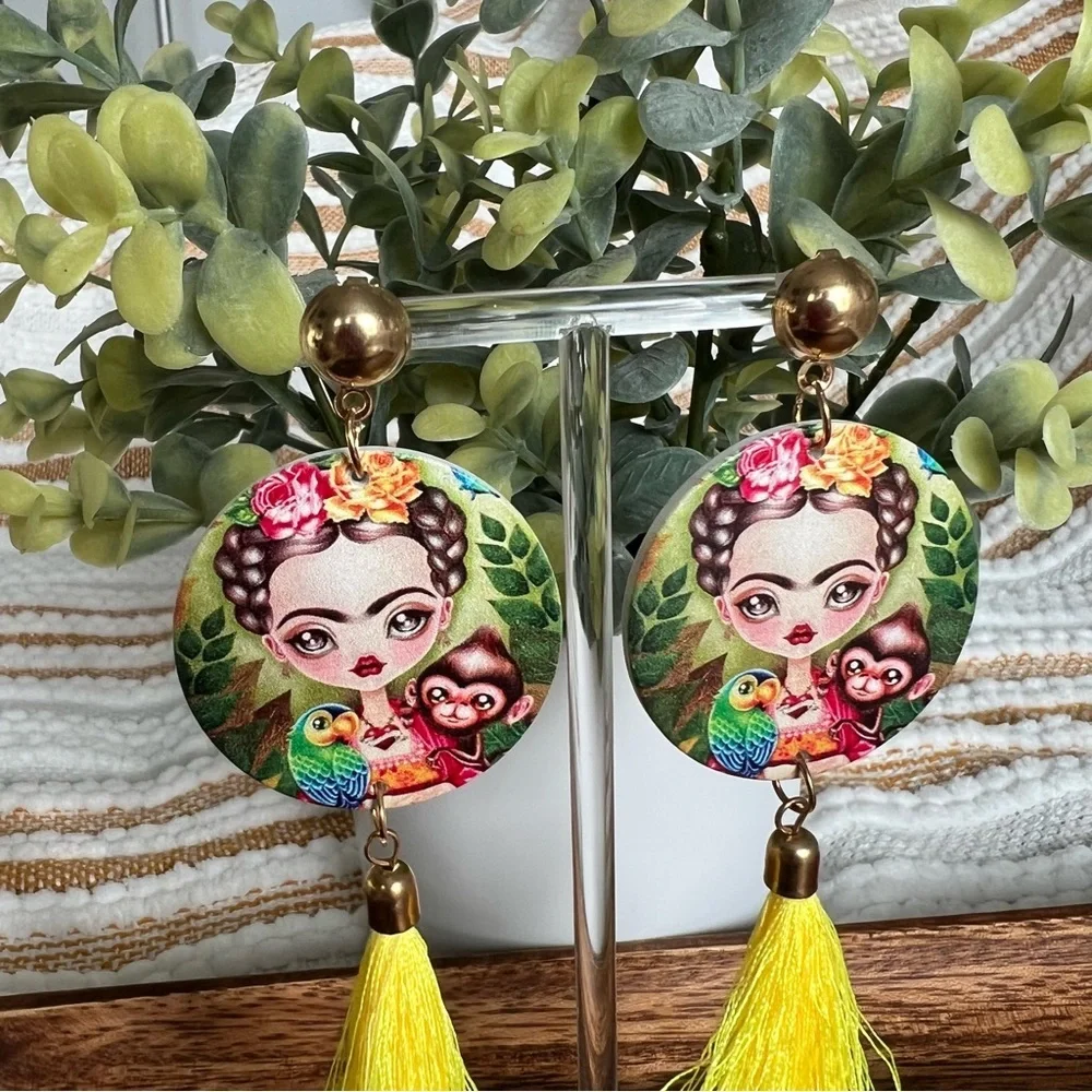 Frida Kahlo Portrait Mexican‎ Artist Tassel Earrings